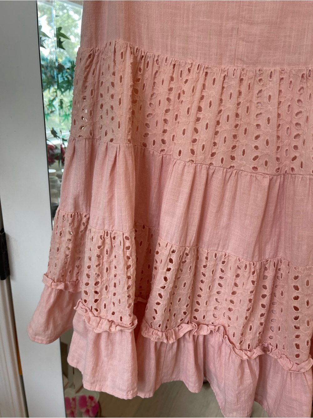 Women’s size M Loveriche Blush Pink Eyelet Tiered Sundress. - Picture 6 of 8